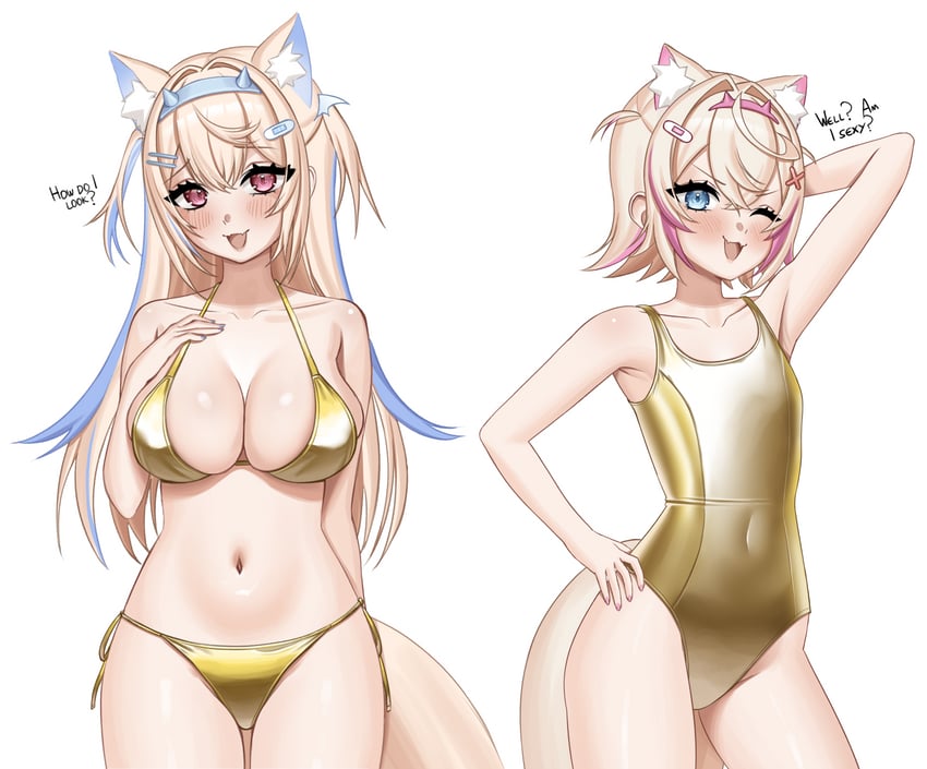 Hololive、Hololive英语、芙华瓦·阿比斯嘉德 2名女孩 猫脸笑 ;3 兽耳毛 兽耳