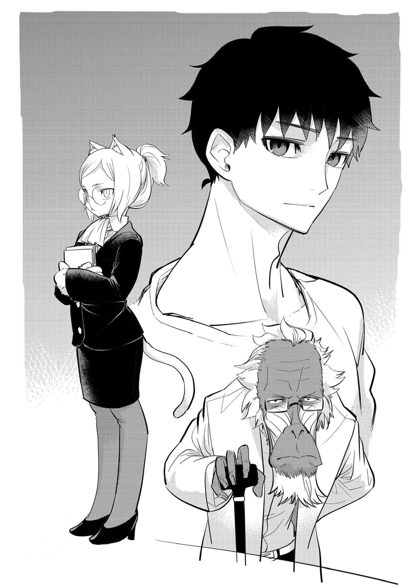 Hitoner、drill (hitoner)、kanashima hitoshi 1名女孩 2个男孩 兽耳 手杖 猫耳