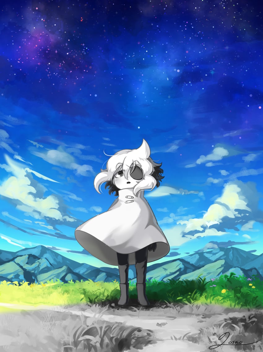 在星辰与时间中、Siffrin (In Stars and Time) 1名男孩 黑色靴子 黑瞳 黑色手套 黑条纹/黑挑染