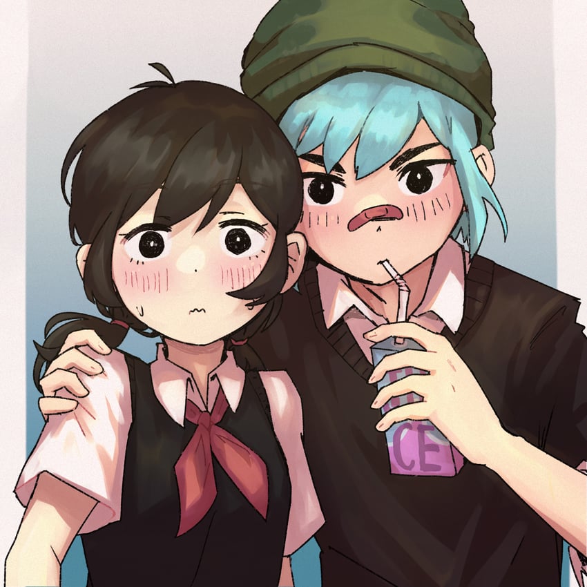 OMORI、阿比 (OMORI)、Aubrey (OMORI) 1名男孩 1名女孩 异色瞳 呆毛 创可贴