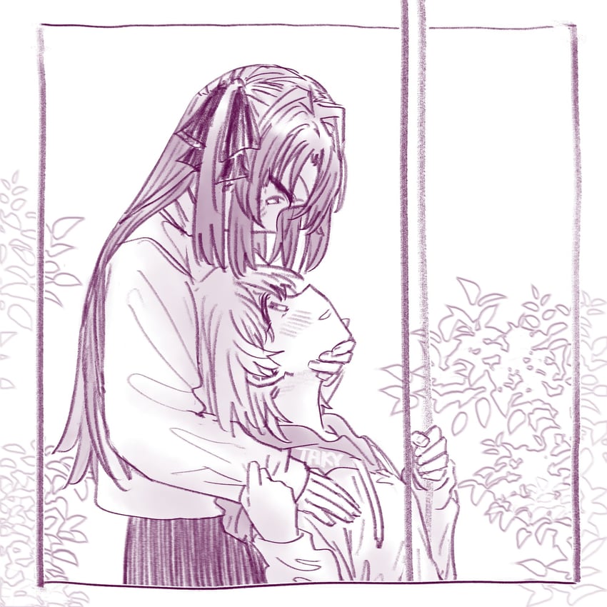 神稻牡丹：醉态如百合之花、上伊那牡丹、砺波伊吹 2名女孩 脸红 眼神交流 发带 手放在他人脖子上