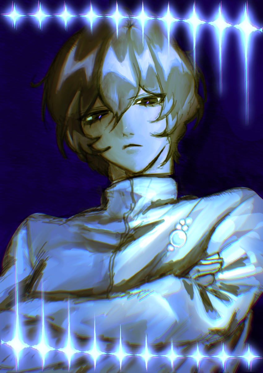 Fate/Grand Order、Fate系列、阿周那 (Fate) 1名男孩 黑瞳 蓝色背景 蓝色主题 闭嘴
