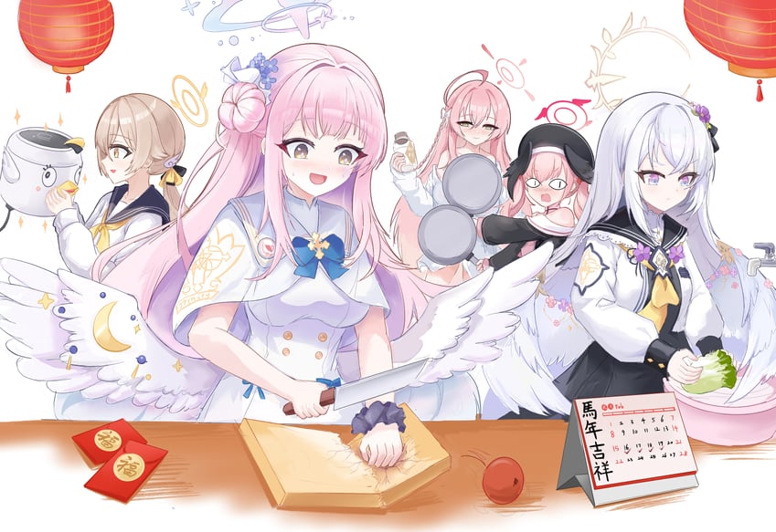 蔚蓝档案、梓 (蔚蓝档案)、花子 (蔚蓝档案) 5名女孩 :< :D 眯眯眼 呆毛