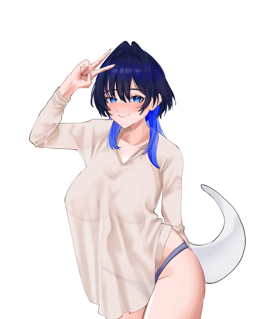 Hololive、Hololive英语、议会 (Kronii) 1名女孩 替换服装 蓝眼 蓝发 蓝色内裤