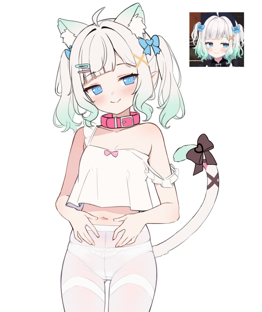 传说.exe、冥土 (Mint Fantome) 1名女孩 替换服装 兽耳 蓝色蝴蝶结 蓝眼