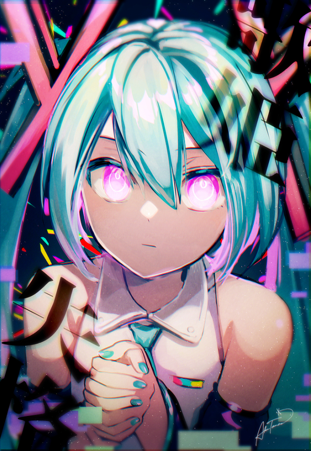 utahime shikkaku (vocaloid)、VOCALOID、初音未来 1名女孩 异色瞳 水色发 金发 蝴蝶结
