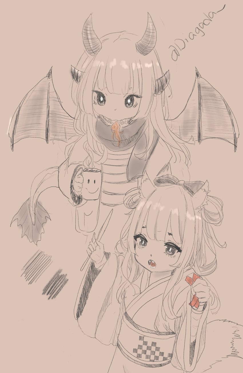 原创 2名女孩 兽耳毛 兽耳 作者名 小孩