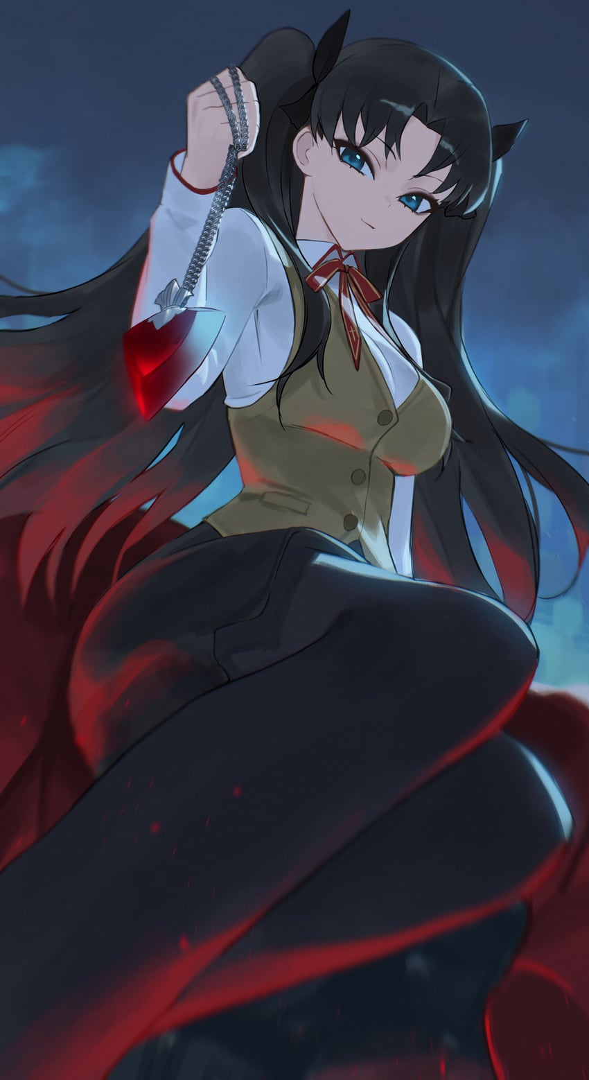 Fate/stay night、Fate系列、远坂凛 1名女孩 黑发 黑色裙子 黑色过膝袜 蓝眼