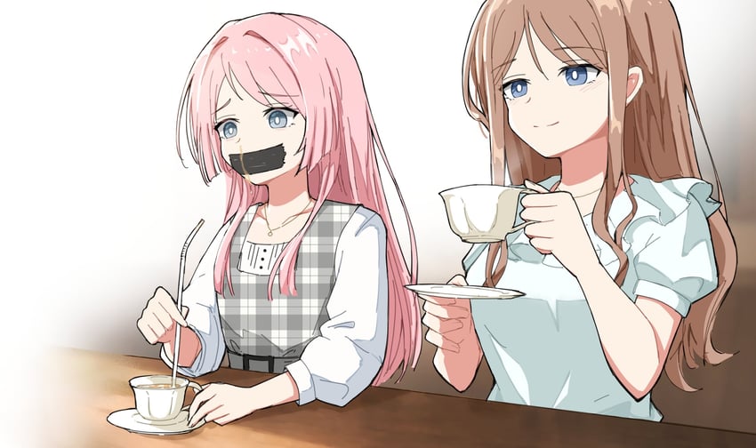 BanG Dream!、Bang Dream! It's MyGO!!!!!、千早爱音 2名女孩 蓝眼 棕发 杯子 饮料