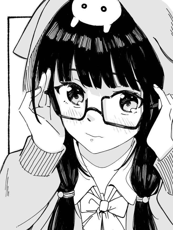 炽焰天穹、朝仓可怜 (绯染天空) 1名女孩 调整眼镜 戴眼镜的 蝴蝶结 蝶形领结