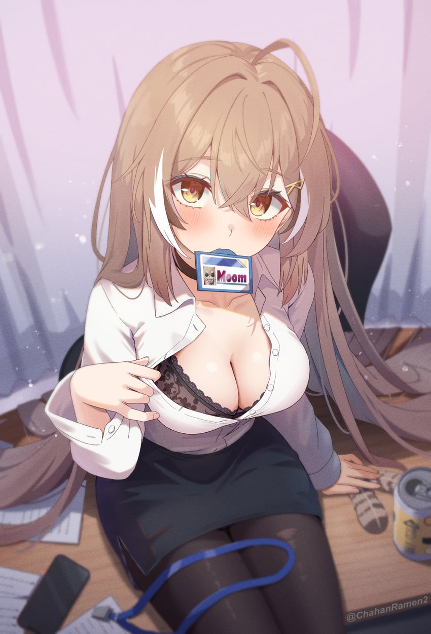 Hololive、Hololive英语、七诗无名 1名女孩 呆毛 替换服装 不同发型 手臂支撑