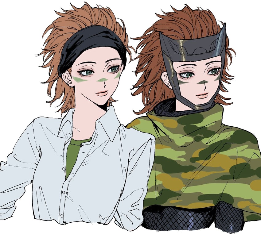 战国 Basara、猿飞佐助 (战国BASARA) 1名女孩 紧身连体衣 棕发 迷彩斗篷 闭嘴
