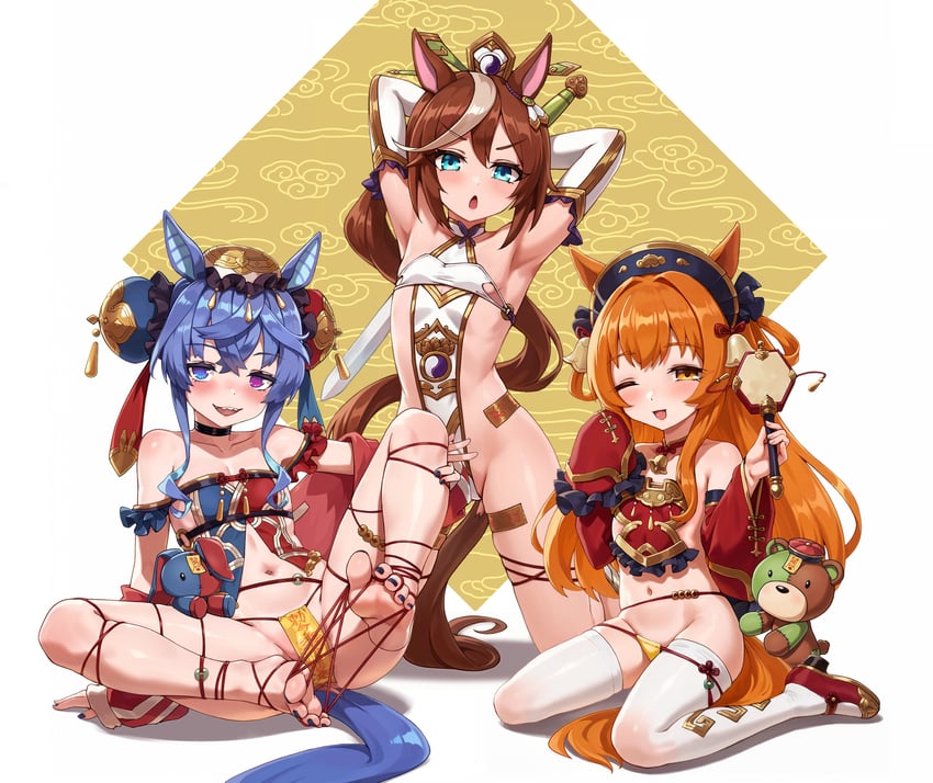 赛马娘、摩耶重炮 (赛马娘)、东海帝王 (赛马娘) 3人女子 :D 微笑 兽耳 赤脚