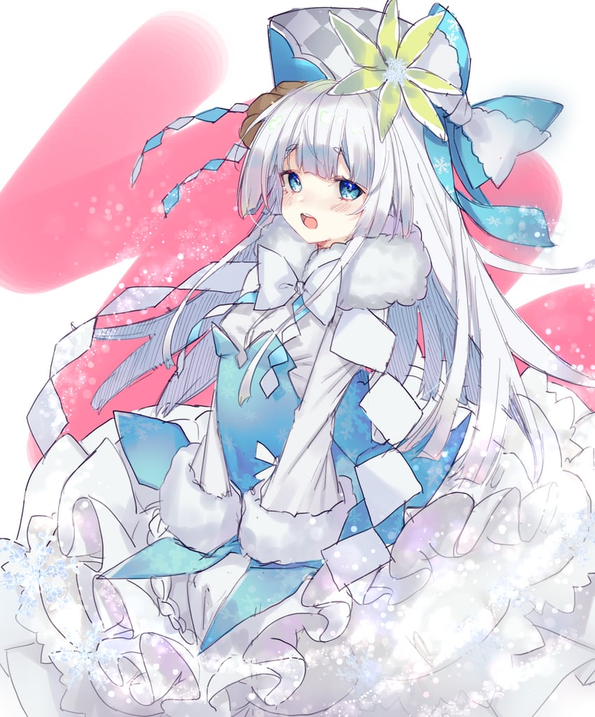 美少女花骑士、初雪草 (花骑士) 1名女孩 蓝色连衣裙 蓝眼 齐刘海 齐发尾