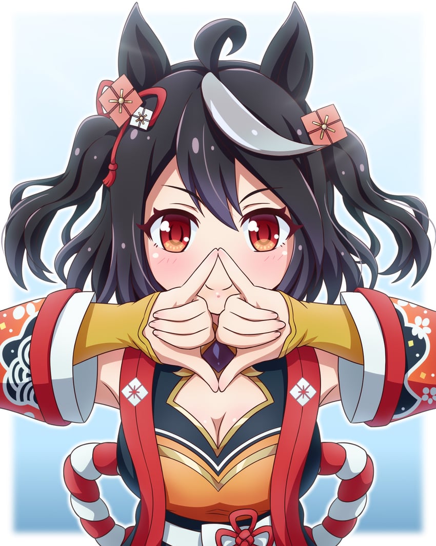 赛马娘、北部玄驹 (锦上之花) (赛马娘)、北部玄驹 (赛马娘) 1名女孩 呆毛 兽耳 黑色宝石 黑发