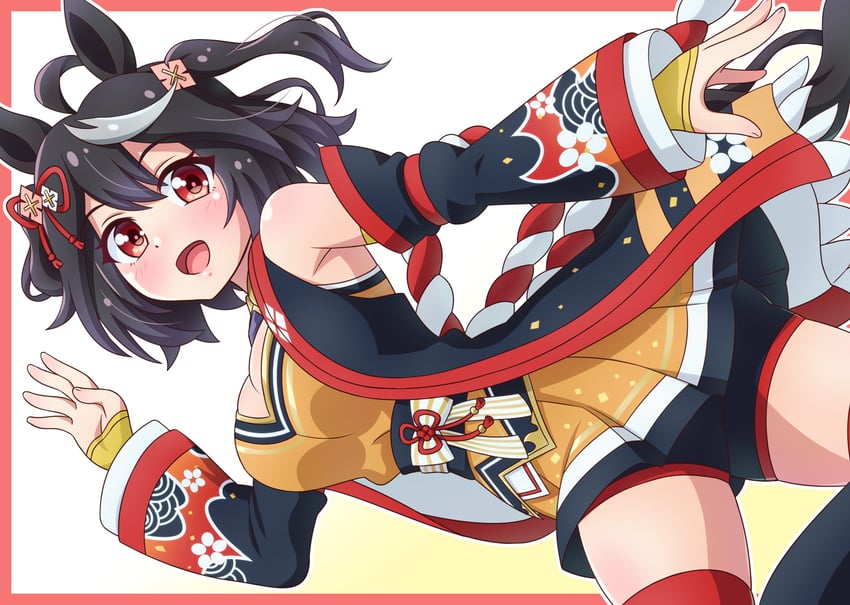 赛马娘、北部玄驹 (锦上之花) (赛马娘)、北部玄驹 (赛马娘) 1名女孩 呆毛 兽耳 黑色宝石 黑发