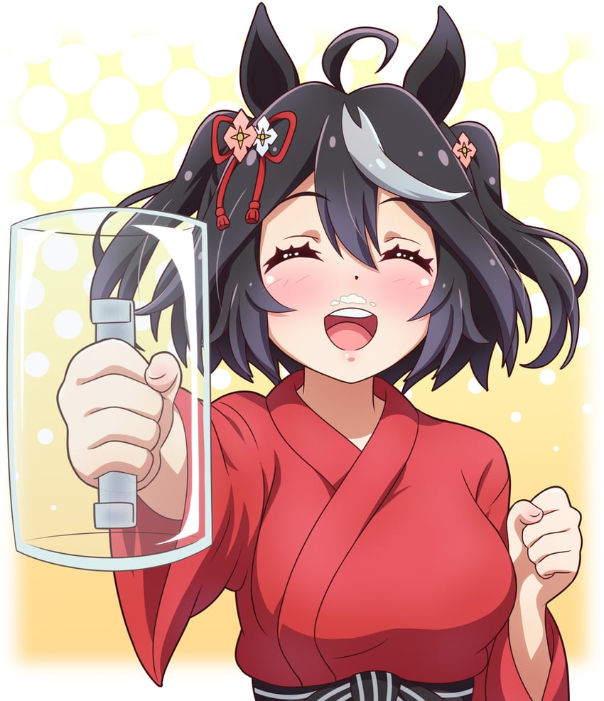 赛马娘、北部玄驹 (赛马娘) 1名女孩 呆毛 兽耳 黑发 乳房