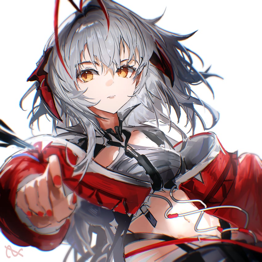 明日方舟、W (明日方舟)、维什戴尔 (明日方舟) 1名女孩 呆毛 触角 黑色短裤 乳房