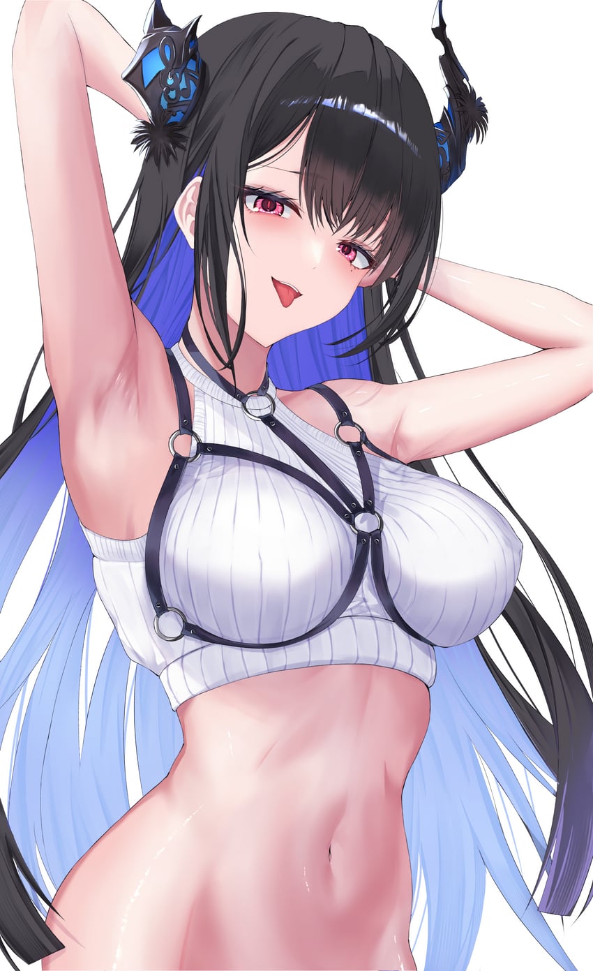 Hololive、Hololive英语、涅莉莎·雷文克劳夫特 1名女孩 腋下 举起双手 不对称角 露肩