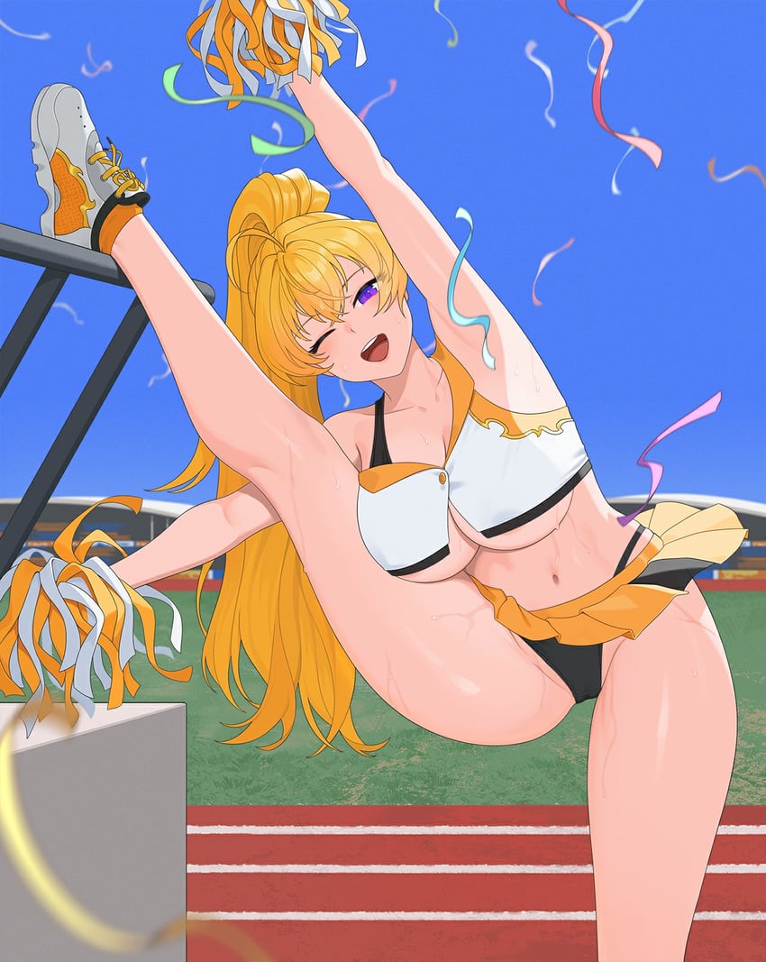 RWBY、阳·小龙 1名女孩 替换服装 黑色内裤 金发 蓝天