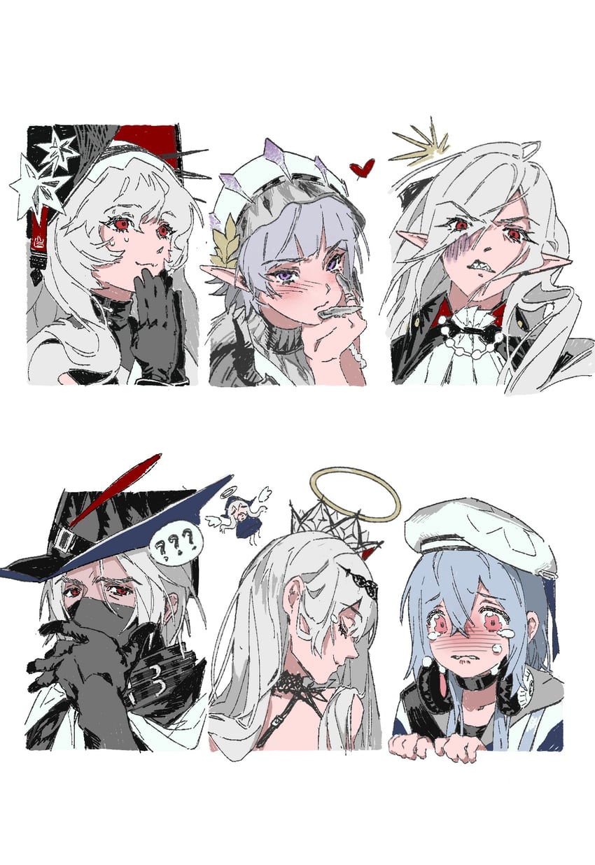 明日方舟、歌蒂 (明日方舟)、歌蕾蒂娅 (归来) (明日方舟) 2个男孩 4个女孩 问号 ？？ 生气