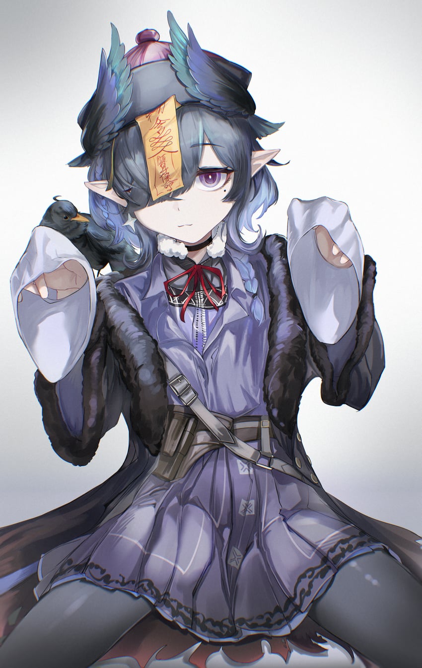 明日方舟、乌库希克 (明日方舟) 1名女孩 猫脸笑 肩上的动物 鸟 肩上的鸟