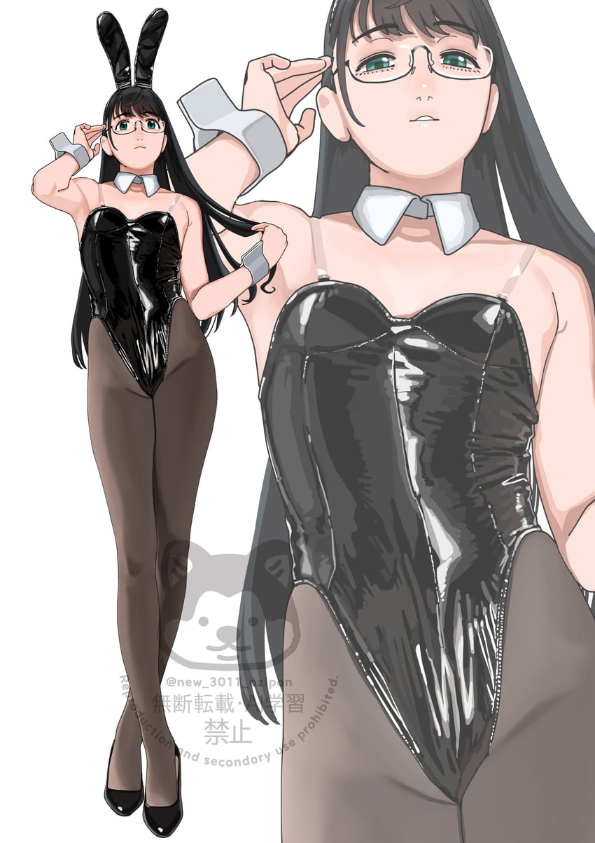 舰队Collection、大淀 (舰队Collection) 1名女孩 兽耳发箍 兽耳 黑发 黑色紧身连体衣
