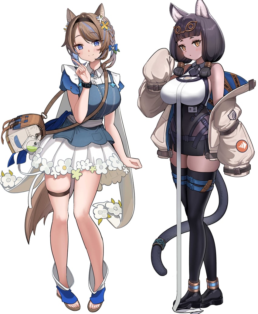 明日方舟、芳汀（明日方舟）、aroma (picnic times) (arknights) 2名女孩 兽耳 包 黑色发带 黑鞋