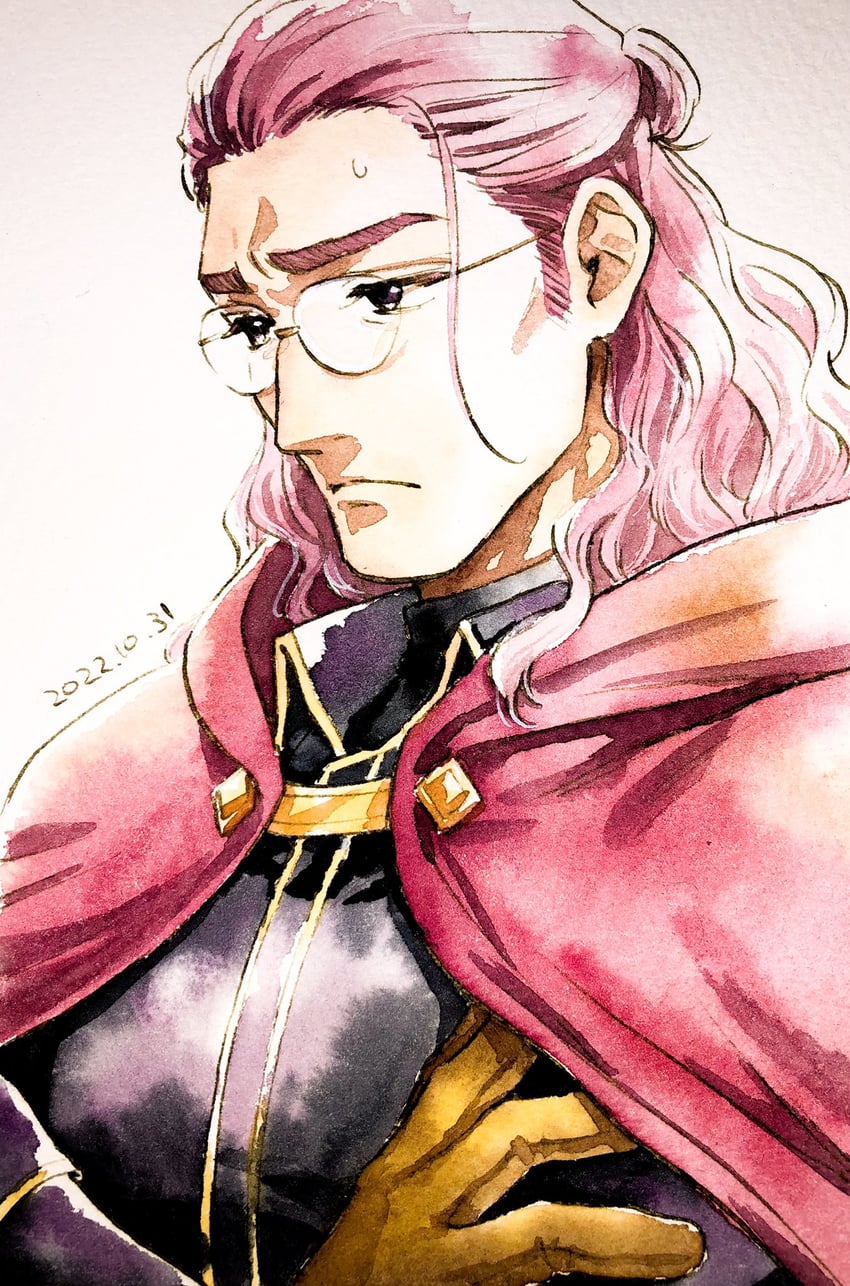 二次元插画 1名男孩 闭嘴 有领衬衫 有色眉毛 交叉双臂