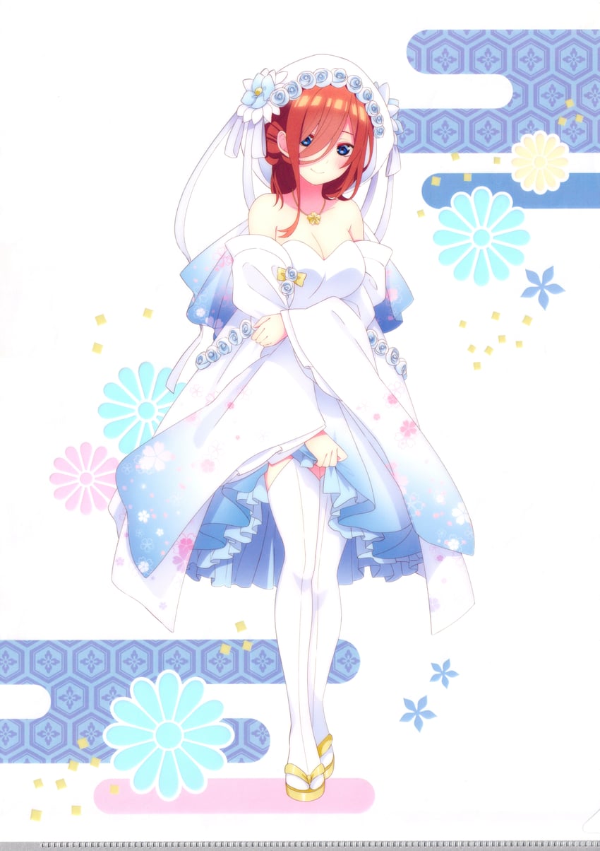 五等分的新娘、中野三玖 1名女孩 赛璐珞上色 蓝眼 脸红 棕发