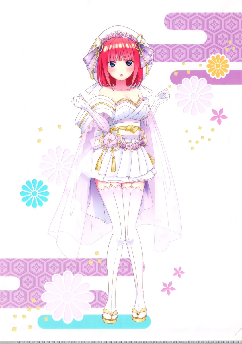五等分的新娘、中野二乃 1名女孩 赛璐珞上色 蓝眼 脸红 乳房