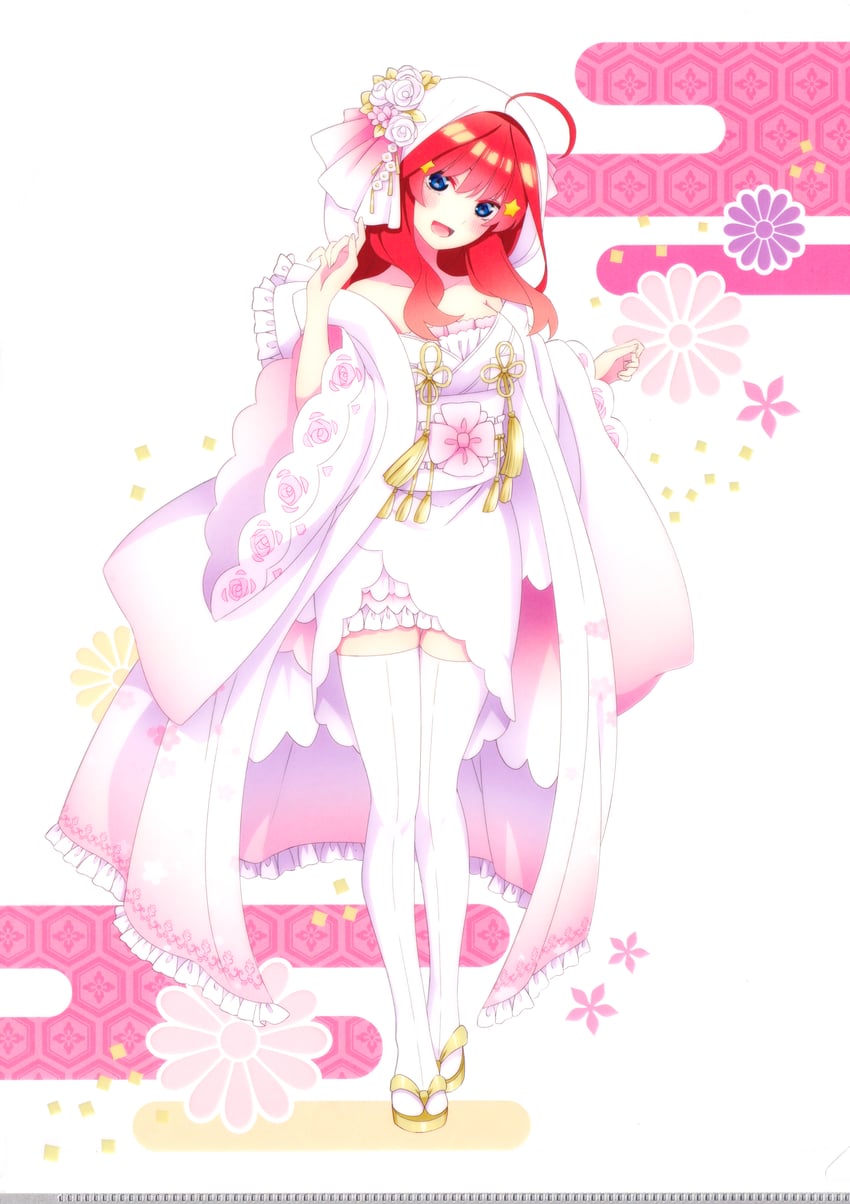 五等分的新娘、中野五月 1名女孩 赛璐珞上色 蓝眼 脸红 连衣裙