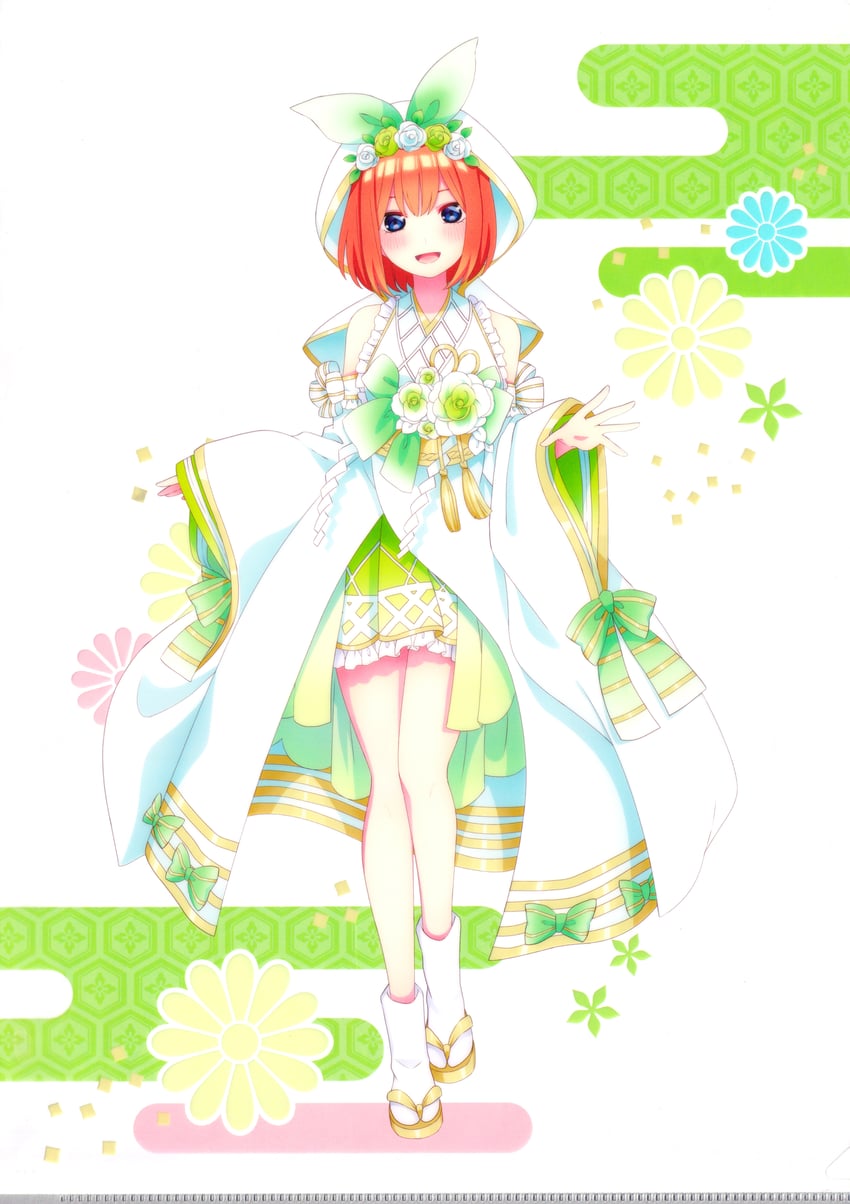 五等分的新娘、中野四叶 1名女孩 赛璐珞上色 蓝眼 脸红 连衣裙