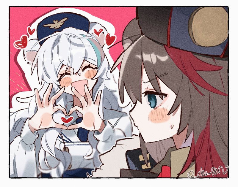 明日方舟、早露 (明日方舟)、凛冬（明日方舟） 2名女孩 :D 微笑 兽耳 呆毛
