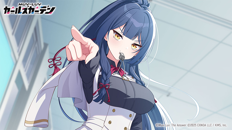 Muv-Luv、Muv-Luv Girls Garden、ikoma aoi (muv-luv) 1名女孩 2025年 黑衬衫 吹哨子 蓝发