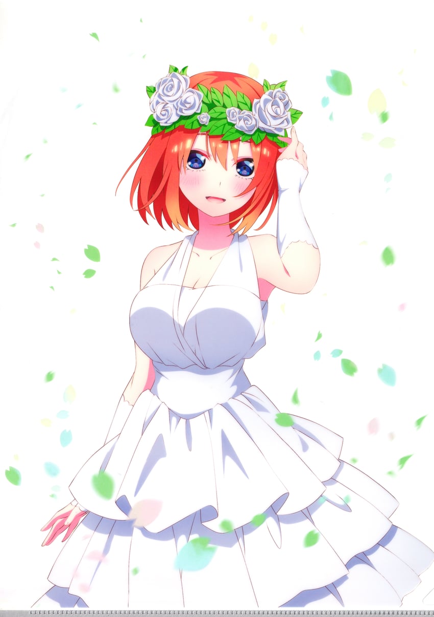 五等分的新娘、中野四叶 1名女孩 赛璐珞上色 蓝眼 脸红 连衣裙