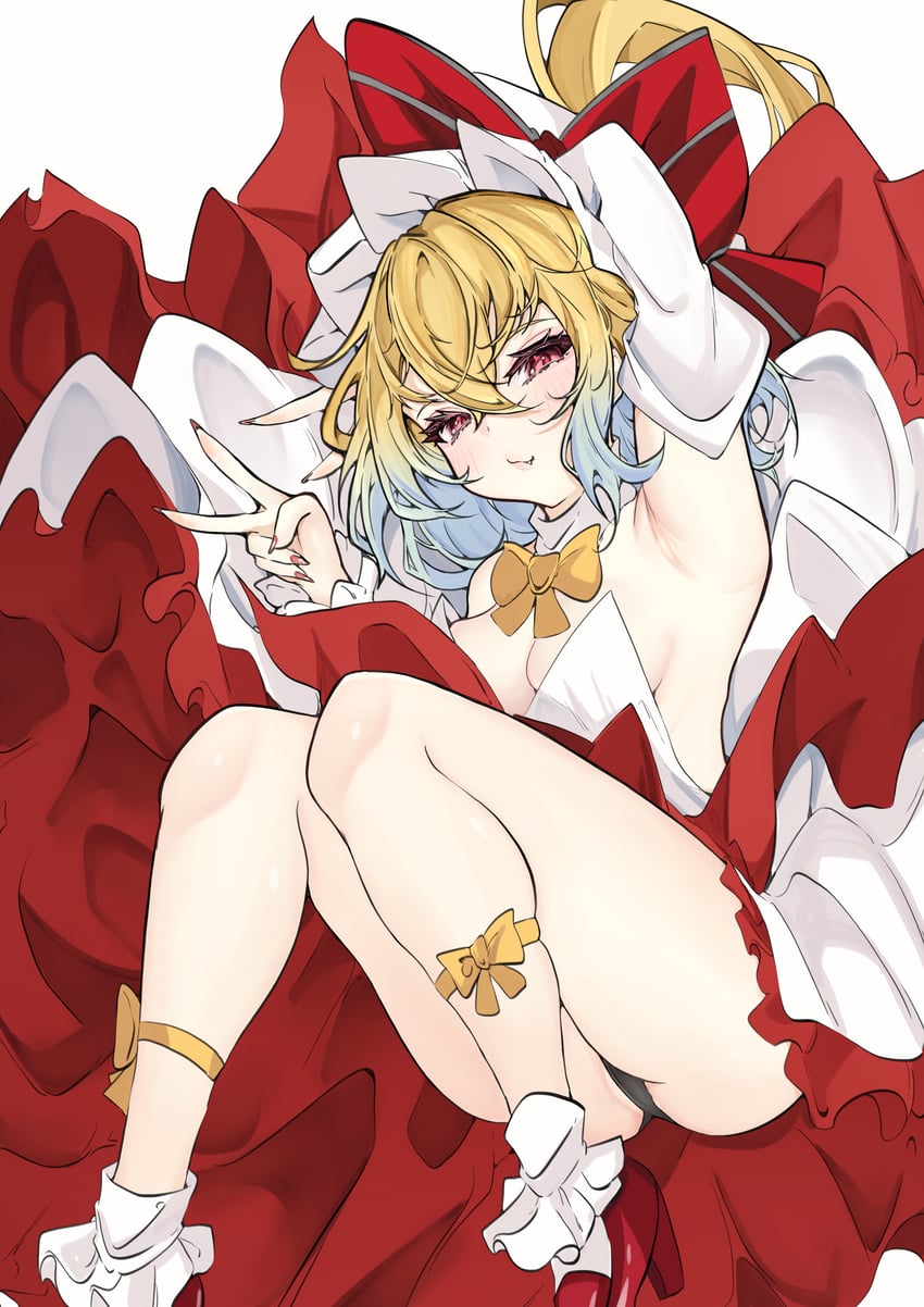 东方Project、芙兰朵露·斯卡蕾特 1名女孩 替换服装 异色发 腋下 黑色内裤