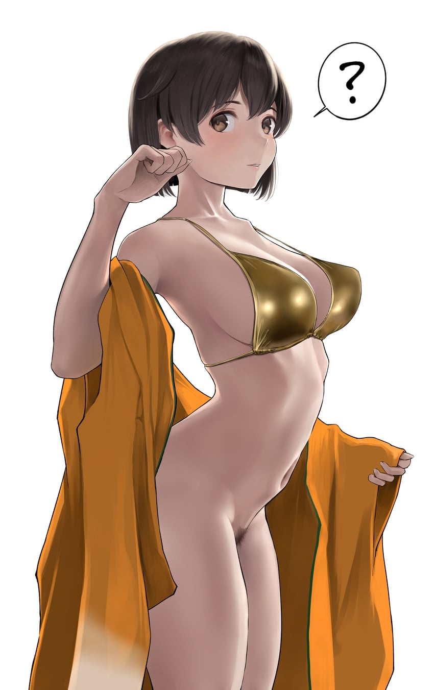 舰队Collection、飞龙 (舰娘) 1名女孩 问号 比基尼 只穿比基尼上衣 没穿下装