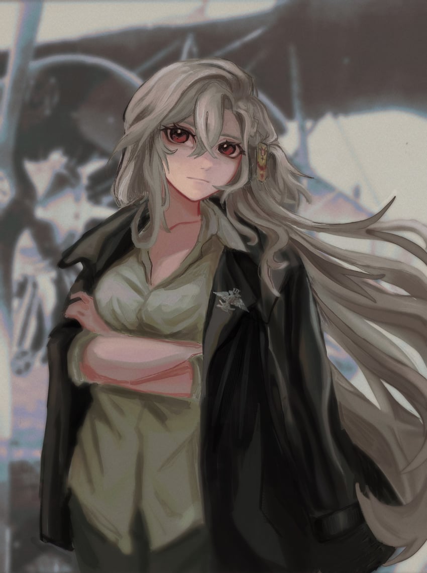 原创、阿尔法 (Alpha 1918) 1名女孩 替换服装 鸟 黑色夹克 模糊