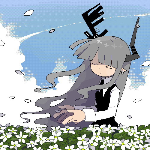 海底囚人、废梦、黑角 1名女孩 不对称角 黑角 黑色马甲 蓝天