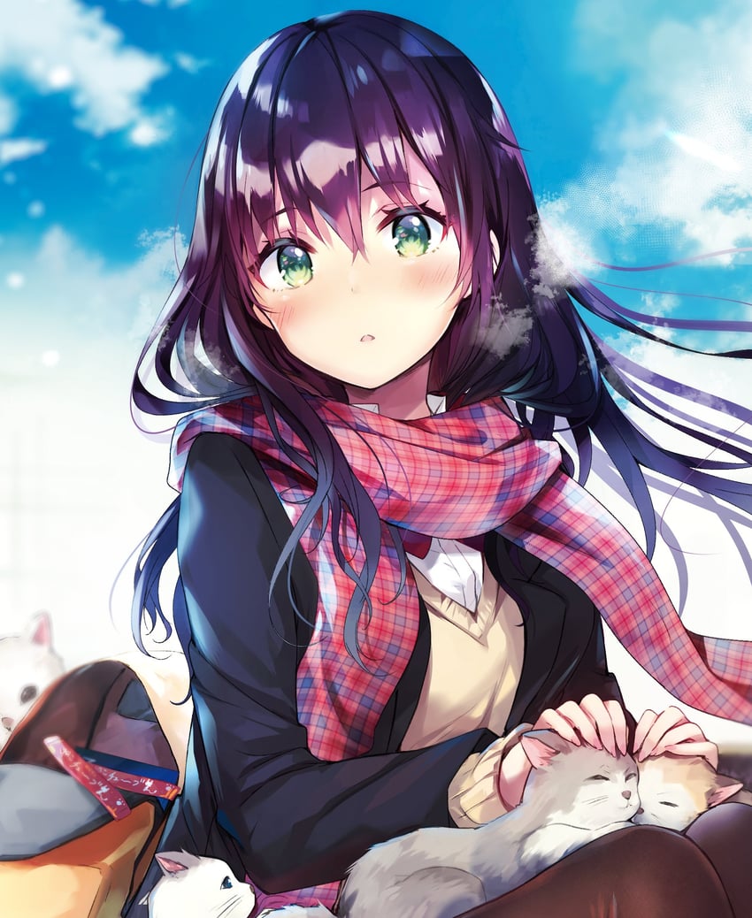 原创 1名女孩 幼兽 包 黑色夹克 蓝天