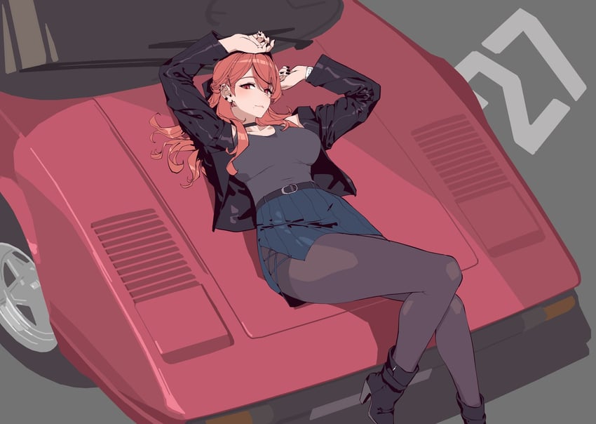 原创 1名女孩 举起双手 露肩 腰带 黑色皮带
