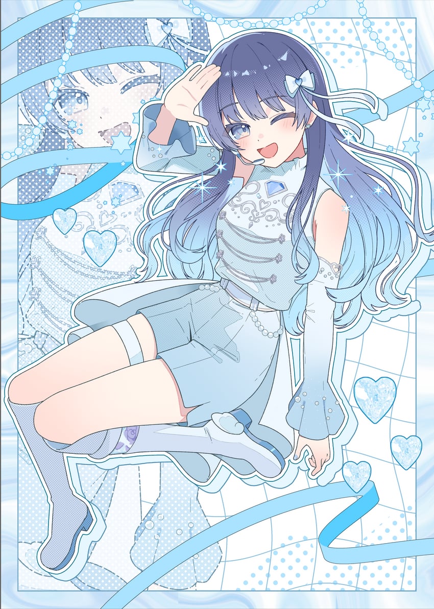 个人势虚拟主播、七海丽（VTuber） 1名女孩 :D 微笑 蓝眼 蓝发