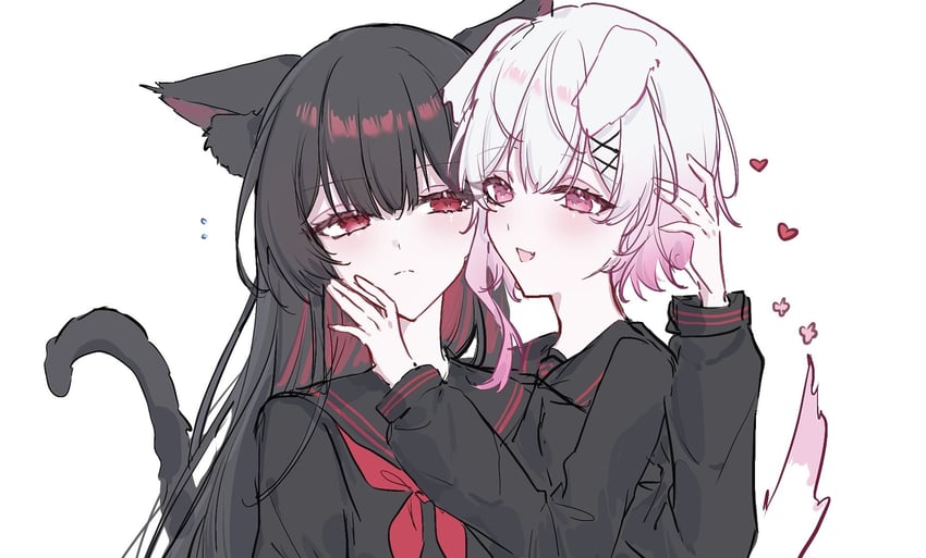 魔法少女的小镇审判、二阶堂博、樱庭绘麻 2名女孩 :D 兽耳 黑色水手领 黑色水手服