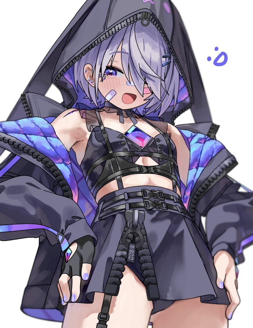 Hololive、Hololive英语、古石比珠 1名女孩 :D 发型长度变动 (更短) 大腿间可见臀部 创可贴