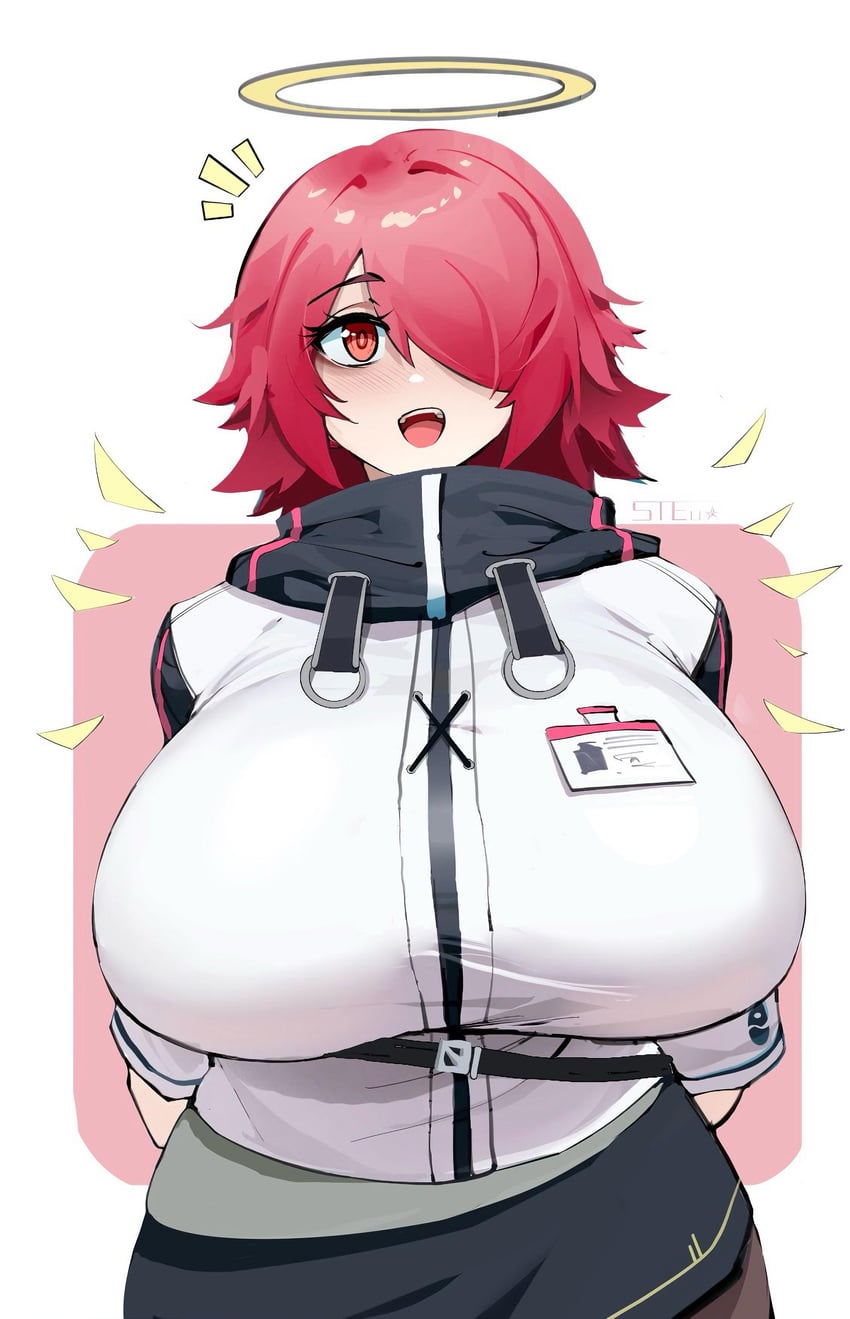 明日方舟、能天使 (明日方舟) 1名女孩 :D 异形乳量 (大) 双手背在身后 乳房