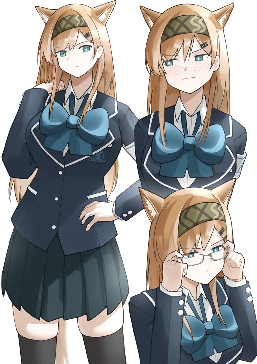 明日方舟、号角 (明日方舟) 1名女孩 调整眼镜 兽耳 水色瞳 戴眼镜的