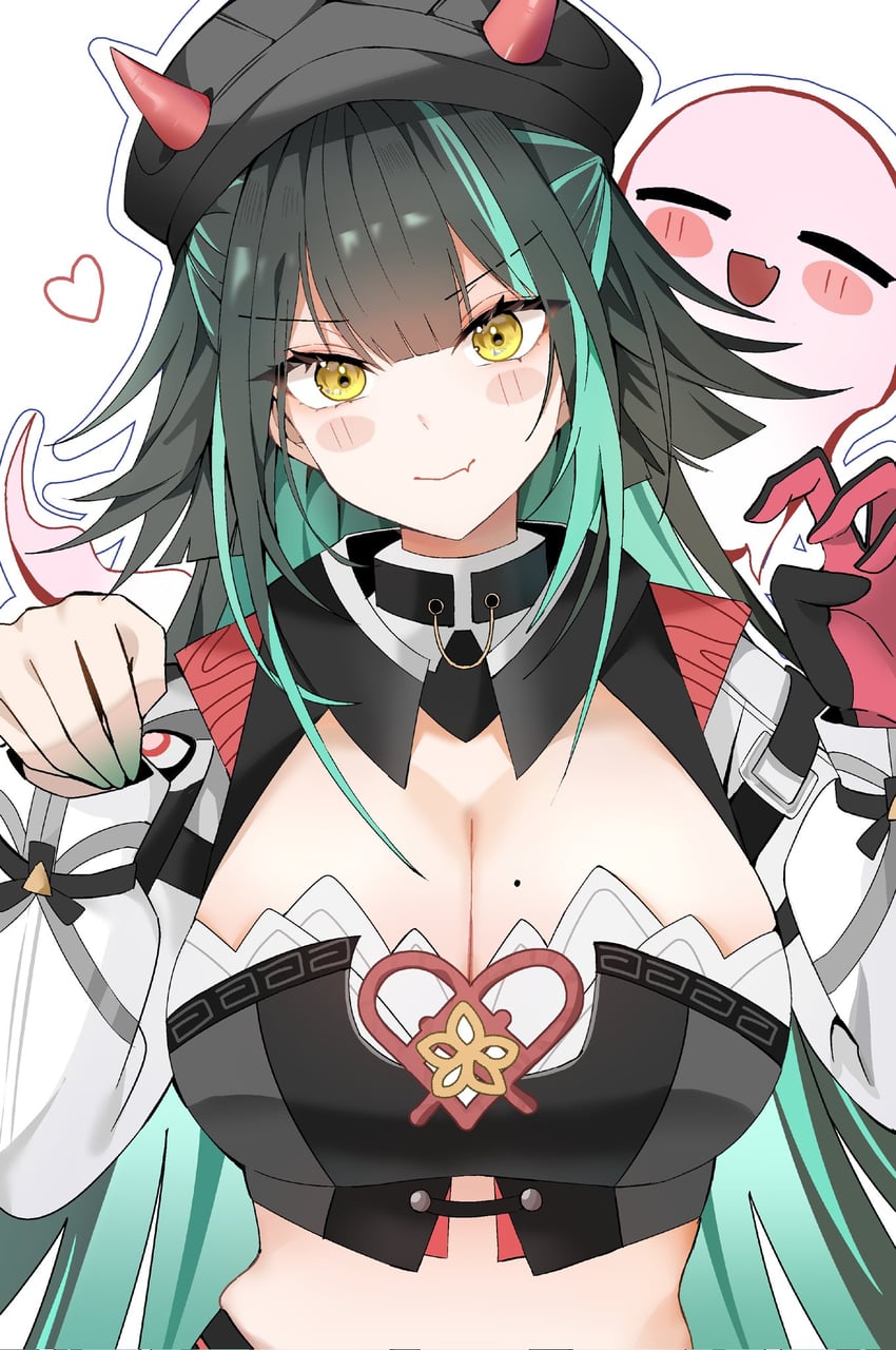 黑色幸存者、永恒轮回、bihyung (black survival) 1名女孩 黑色手套 黑发 黑帽子 腮红贴纸