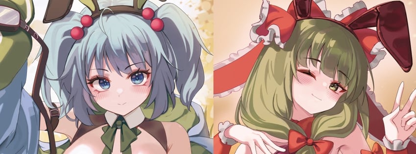 东方Project、键山雏、河城荷取 2名女孩 兽耳 蓝眼 蓝发 假兽耳