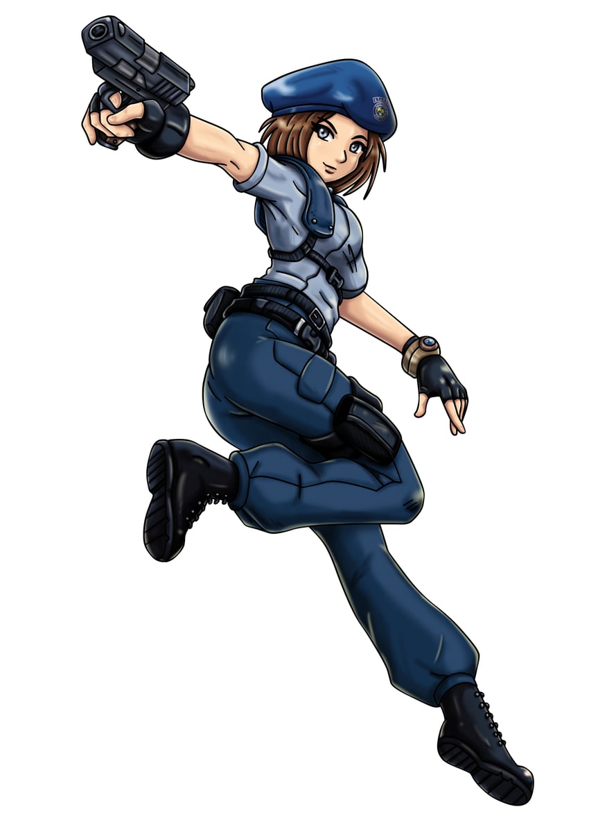生化危机、生化危机1、吉尔·瓦伦蒂安 1名女孩 贝雷帽 黑色手套 蓝眼 蓝帽子